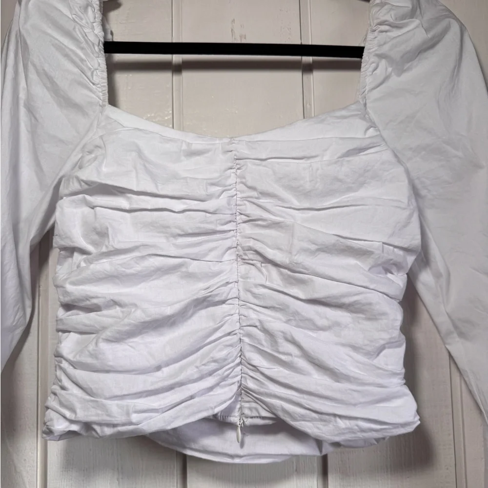 ASTR The Label White Puff Sleeve Ruched Top